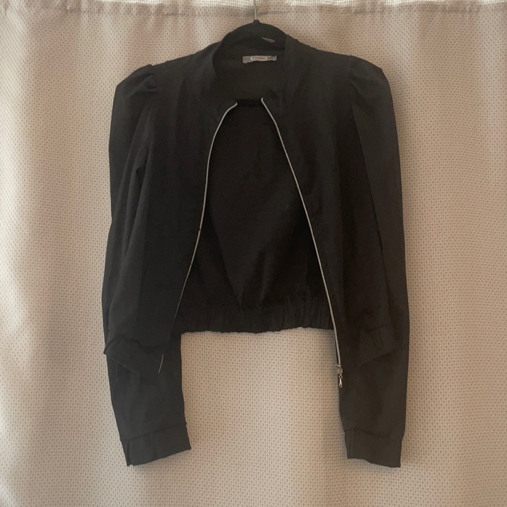 Black, puff shouldered bomber jacket